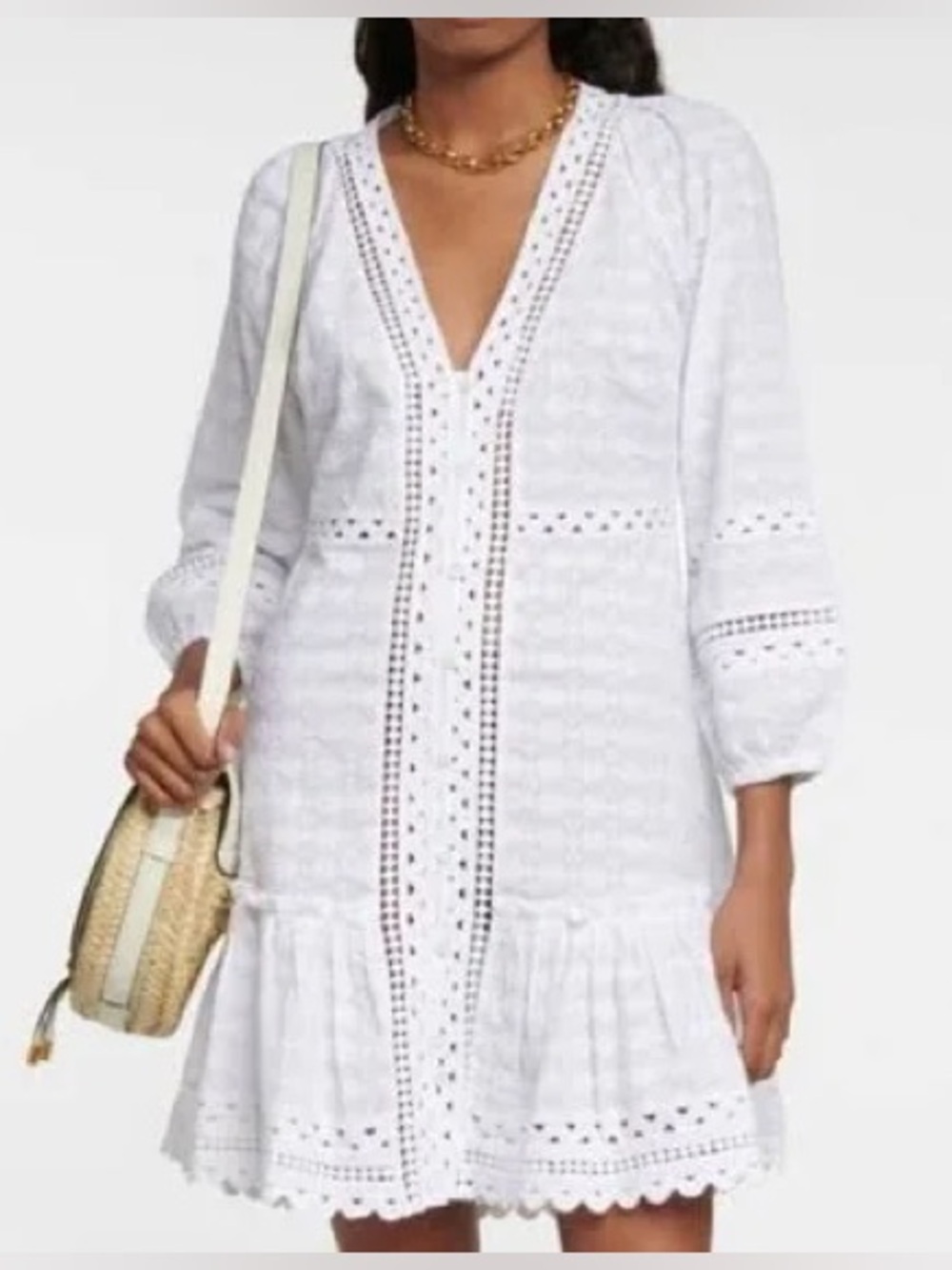Veronica Beard DAEJA White Eyelet V-Neck Mini Dress⭐️ - Picture 11 of 16